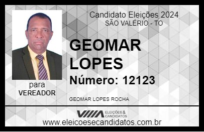 Candidato GEOMAR LOPES 2024 - SÃO VALÉRIO - Eleições