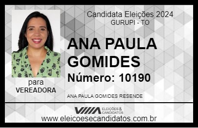 Candidato ANA PAULA GOMIDES 2024 - GURUPI - Eleições