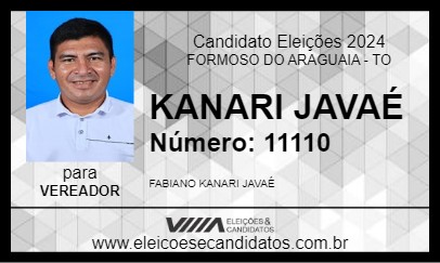 Candidato KANARI JAVAÉ 2024 - FORMOSO DO ARAGUAIA - Eleições