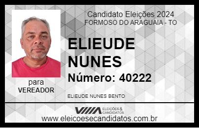 Candidato ELIEUDE NUNES 2024 - FORMOSO DO ARAGUAIA - Eleições