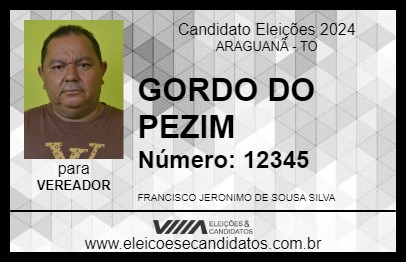 Candidato GORDO DO PEZIM 2024 - ARAGUANÃ - Eleições