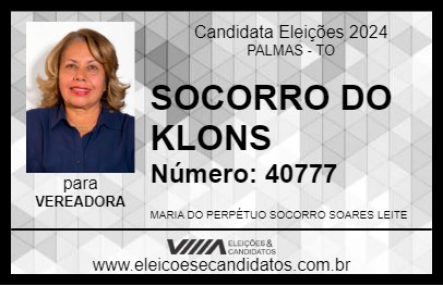 Candidato SOCORRO DO KLONS 2024 - PALMAS - Eleições