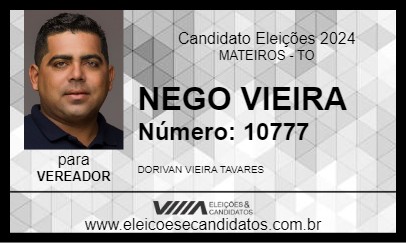 Candidato NEGO VIEIRA 2024 - MATEIROS - Eleições