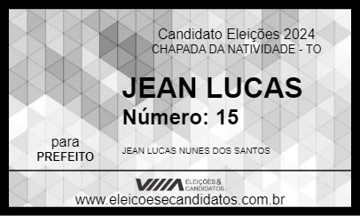 Candidato JEAN LUCAS 2024 - CHAPADA DA NATIVIDADE - Eleições