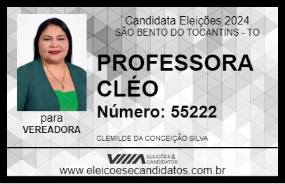 Candidato PROFESSORA CLÉO 2024 - SÃO BENTO DO TOCANTINS - Eleições