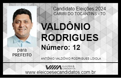 Candidato VALDÔNIO RODRIGUES 2024 - CARIRI DO TOCANTINS - Eleições