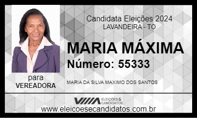 Candidato MARIA MÁXIMA 2024 - LAVANDEIRA - Eleições