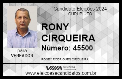 Candidato RONY CIRQUEIRA 2024 - GURUPI - Eleições