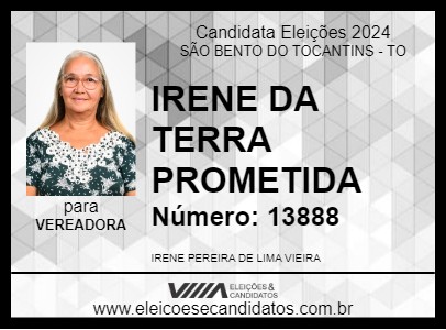 Candidato IRENE DA TERRA PROMETIDA 2024 - SÃO BENTO DO TOCANTINS - Eleições