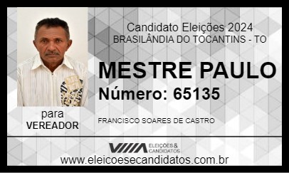 Candidato MESTRE PAULO 2024 - BRASILÂNDIA DO TOCANTINS - Eleições