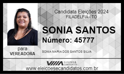 Candidato SONIA SANTOS 2024 - FILADÉLFIA - Eleições