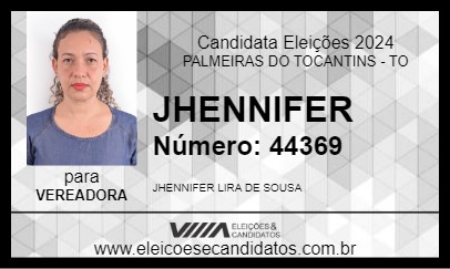 Candidato JHENNIFER 2024 - PALMEIRAS DO TOCANTINS - Eleições