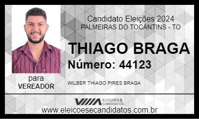 Candidato THIAGO BRAGA 2024 - PALMEIRAS DO TOCANTINS - Eleições