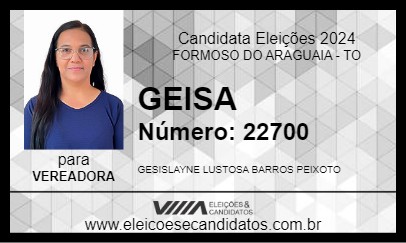 Candidato GEISA 2024 - FORMOSO DO ARAGUAIA - Eleições