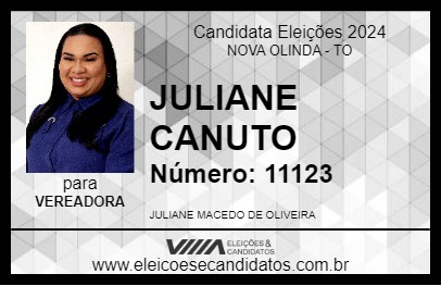 Candidato JULIANE CANUTO 2024 - NOVA OLINDA - Eleições