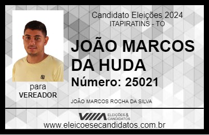 Candidato JOÃO MARCOS DA HUDA 2024 - ITAPIRATINS - Eleições