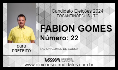 Candidato FABION GOMES 2024 - TOCANTINÓPOLIS - Eleições