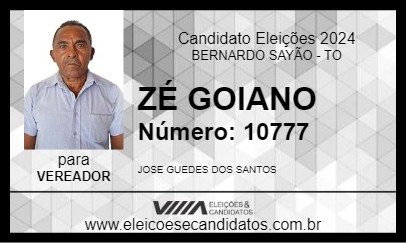 Candidato ZÉ GOIANO 2024 - BERNARDO SAYÃO - Eleições