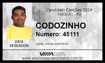 Candidato CODOZINHO 2024 - TABOCÃO - Eleições