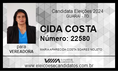 Candidato CIDA COSTA 2024 - GUARAÍ - Eleições