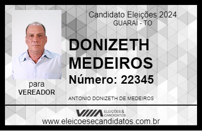 Candidato DONIZETH MEDEIROS 2024 - GUARAÍ - Eleições