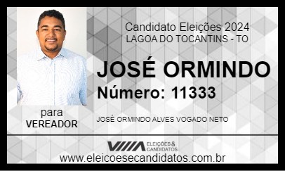 Candidato JOSÉ ORMINDO 2024 - LAGOA DO TOCANTINS - Eleições