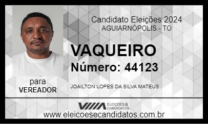 Candidato VAQUEIRO 2024 - AGUIARNÓPOLIS - Eleições