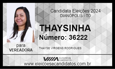 Candidato THAYSINHA 2024 - DIANÓPOLIS - Eleições