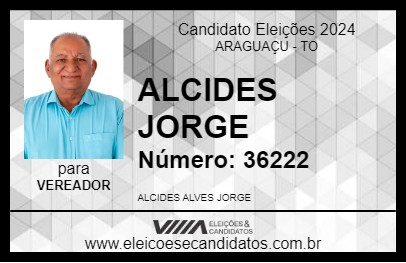 Candidato ALCIDES JORGE 2024 - ARAGUAÇU - Eleições