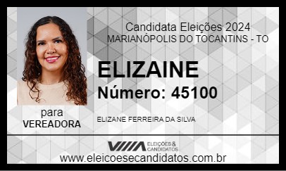 Candidato ELIZAINE 2024 - MARIANÓPOLIS DO TOCANTINS - Eleições