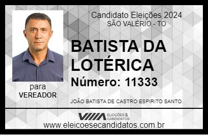 Candidato BATISTA DA LOTÉRICA 2024 - SÃO VALÉRIO - Eleições