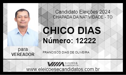 Candidato CHICO DIAS  2024 - CHAPADA DA NATIVIDADE - Eleições