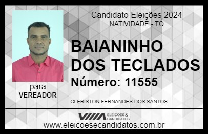 Candidato BAIANINHO DOS TECLADOS 2024 - NATIVIDADE - Eleições