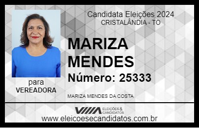 Candidato MARIZA MENDES 2024 - CRISTALÂNDIA - Eleições