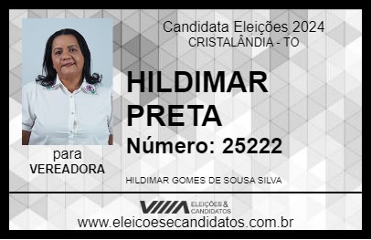 Candidato HILDIMAR PRETA 2024 - CRISTALÂNDIA - Eleições