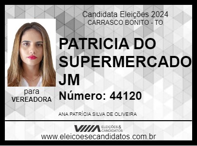 Candidato PATRICIA DO SUPERMERCADO JM 2024 - CARRASCO BONITO - Eleições