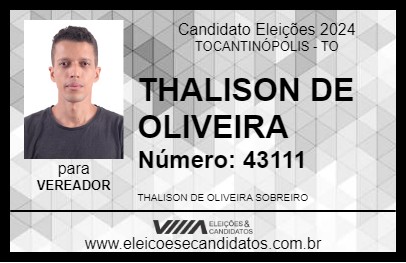 Candidato THALISON DE OLIVEIRA 2024 - TOCANTINÓPOLIS - Eleições