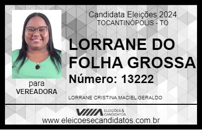 Candidato LORRANE DO FOLHA GROSSA 2024 - TOCANTINÓPOLIS - Eleições