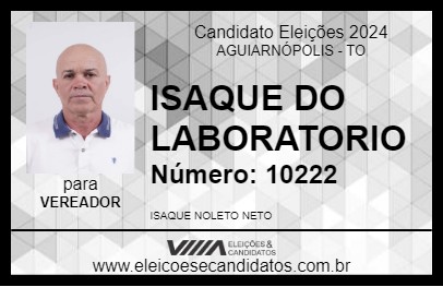 Candidato ISAQUE DO LABORATORIO 2024 - AGUIARNÓPOLIS - Eleições