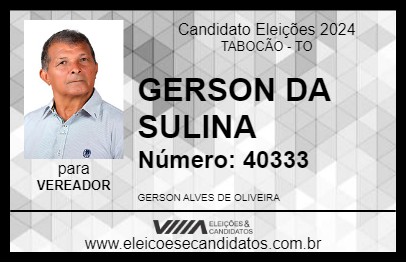 Candidato GERSON DA SULINA 2024 - TABOCÃO - Eleições