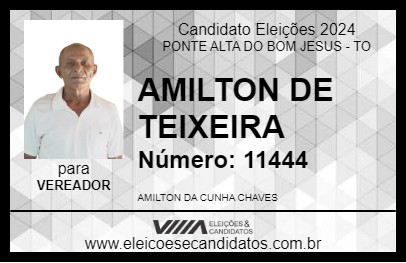 Candidato AMILTON DE TEIXEIRA  2024 - PONTE ALTA DO BOM JESUS - Eleições