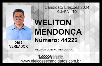 Candidato WELITON MENDONÇA 2024 - GUARAÍ - Eleições