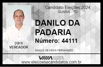 Candidato DANILO DA PADARIA 2024 - GUARAÍ - Eleições