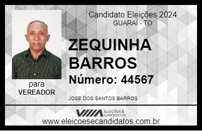 Candidato ZEQUINHA BARROS 2024 - GUARAÍ - Eleições