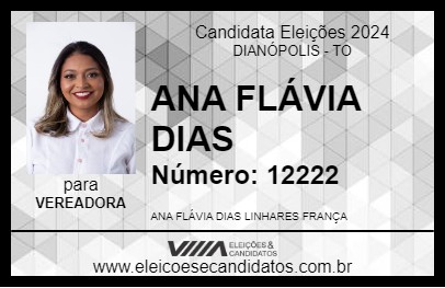 Candidato ANA FLÁVIA DIAS 2024 - DIANÓPOLIS - Eleições