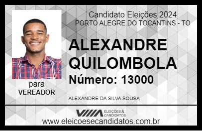 Candidato ALEXANDRE QUILOMBOLA 2024 - PORTO ALEGRE DO TOCANTINS - Eleições