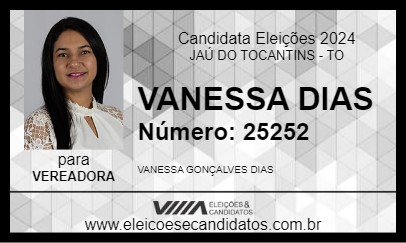 Candidato VANESSA DIAS 2024 - JAÚ DO TOCANTINS - Eleições