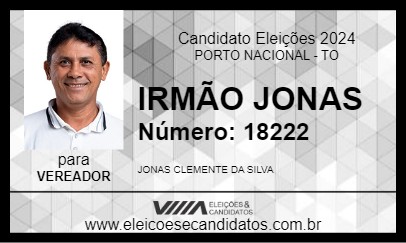 Candidato IRMÃO JONAS 2024 - PORTO NACIONAL - Eleições