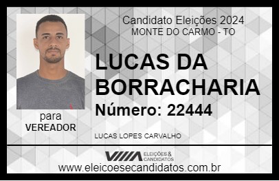 Candidato LUCAS DA BORRACHARIA 2024 - MONTE DO CARMO - Eleições