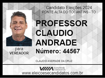 Candidato PROFESSOR CLAUDIO ANDRADE 2024 - PONTE ALTA DO TOCANTINS - Eleições